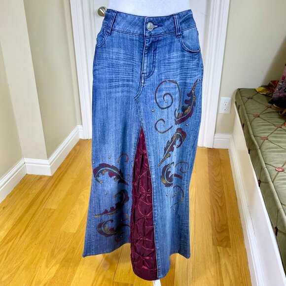 Sasson Skirt Maxi Denim Painted Studded Sample Item Vintage y2K (6) - Picture 1 of 8